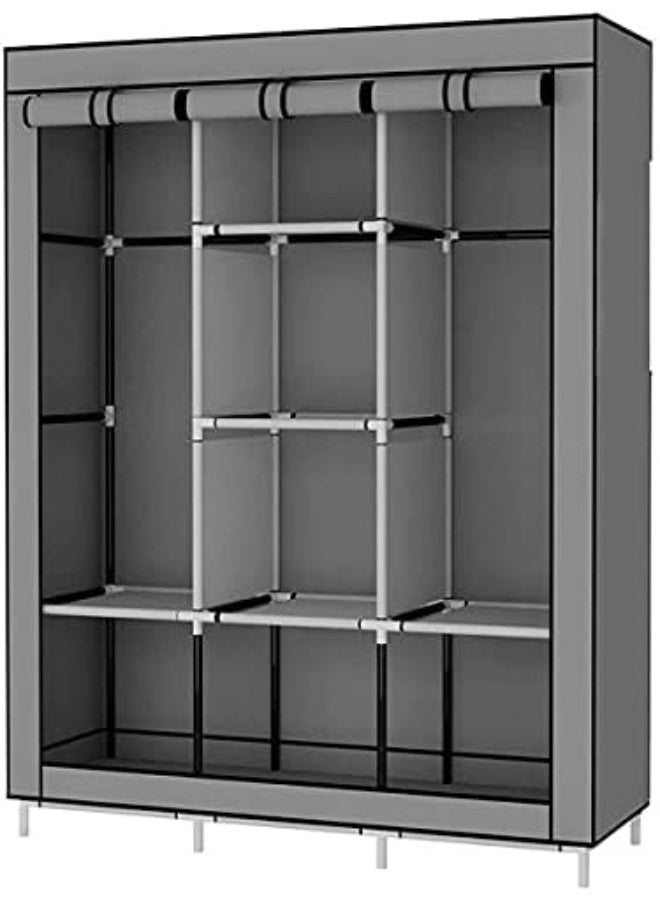 خزانة ملابس قابلة للطي بـ3 ابواب فاخرة وقابلة 6 طبقات + 2 لتخزين الملابس وتنظيم الارفف قماش اميرة غير منسوج وبلاستيك البولي بروبيلين رمادي - Image 3