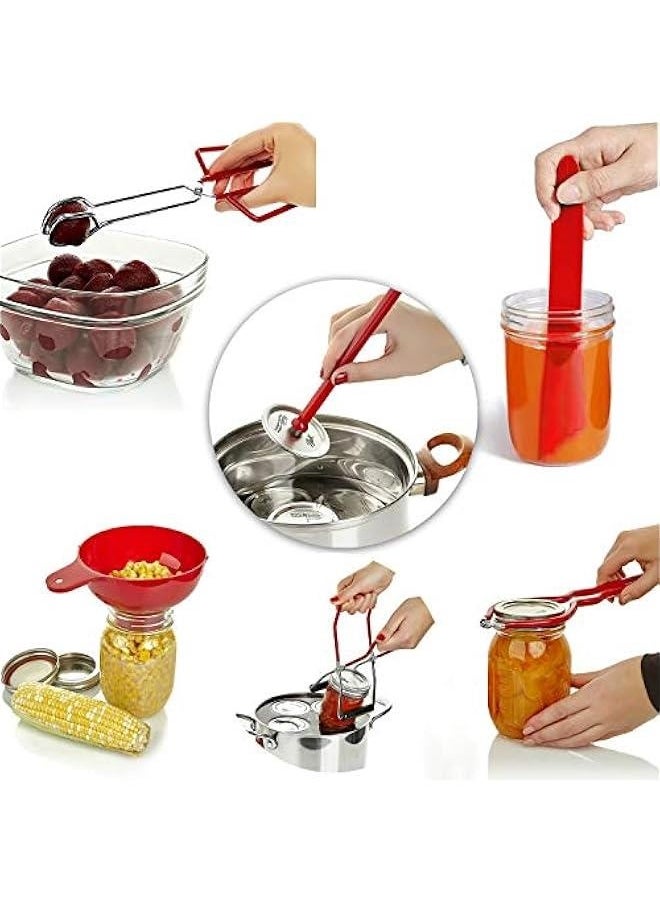 Generic - 6 Function Canning Kit or Jam Making Supplies Starter Kit Include Canning Funnel, Jar Lifter, Jar Wrench, Lid Lifter, Canning Tongs, Bubble Popper/Bubble Measurer/Bubble Remover Tool (Red) - Image 1