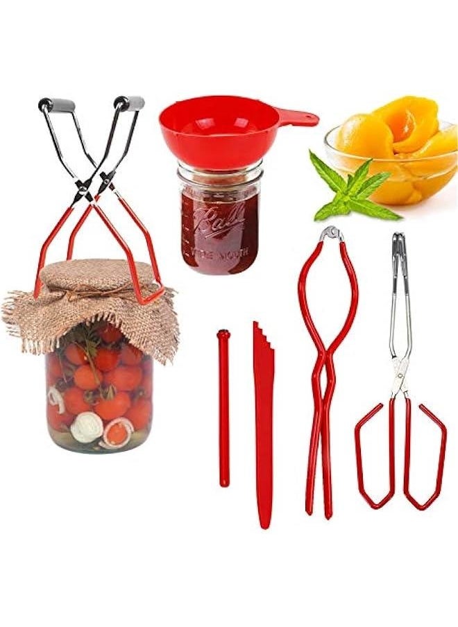 Generic - 6 Function Canning Kit or Jam Making Supplies Starter Kit Include Canning Funnel, Jar Lifter, Jar Wrench, Lid Lifter, Canning Tongs, Bubble Popper/Bubble Measurer/Bubble Remover Tool (Red) - Image 1