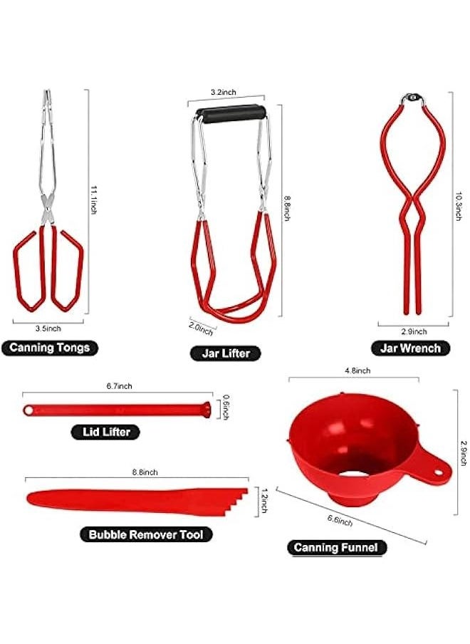 Generic - 6 Function Canning Kit or Jam Making Supplies Starter Kit Include Canning Funnel, Jar Lifter, Jar Wrench, Lid Lifter, Canning Tongs, Bubble Popper/Bubble Measurer/Bubble Remover Tool (Red) - Image 1