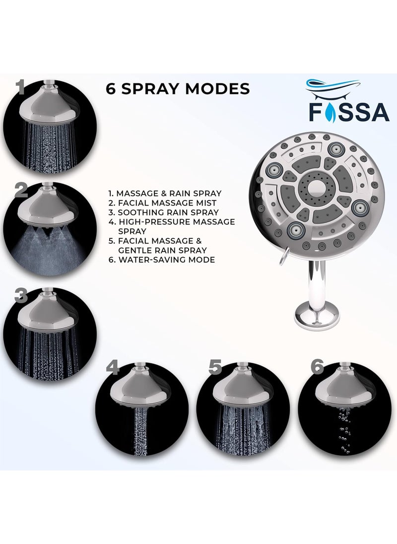 FOSSA Fossa Fixed Shower Head | High Pressure Showerhead 6 Spray Settings 5 inch Adjustable Shower Head Saturating Massage bubbling saturating&Massage saturating&bubbling Water Saving Spray  - Image 2