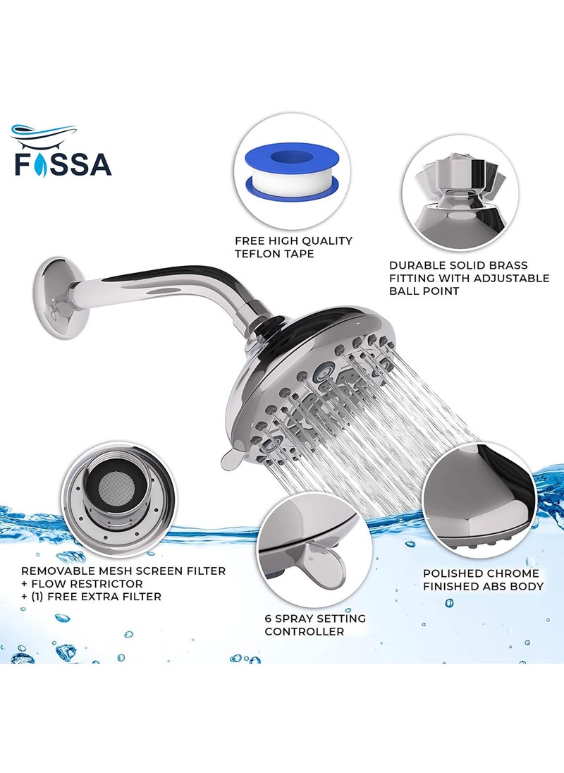 FOSSA Fossa Fixed Shower Head | High Pressure Showerhead 6 Spray Settings 5 inch Adjustable Shower Head Saturating Massage bubbling saturating&Massage saturating&bubbling Water Saving Spray  - Image 5