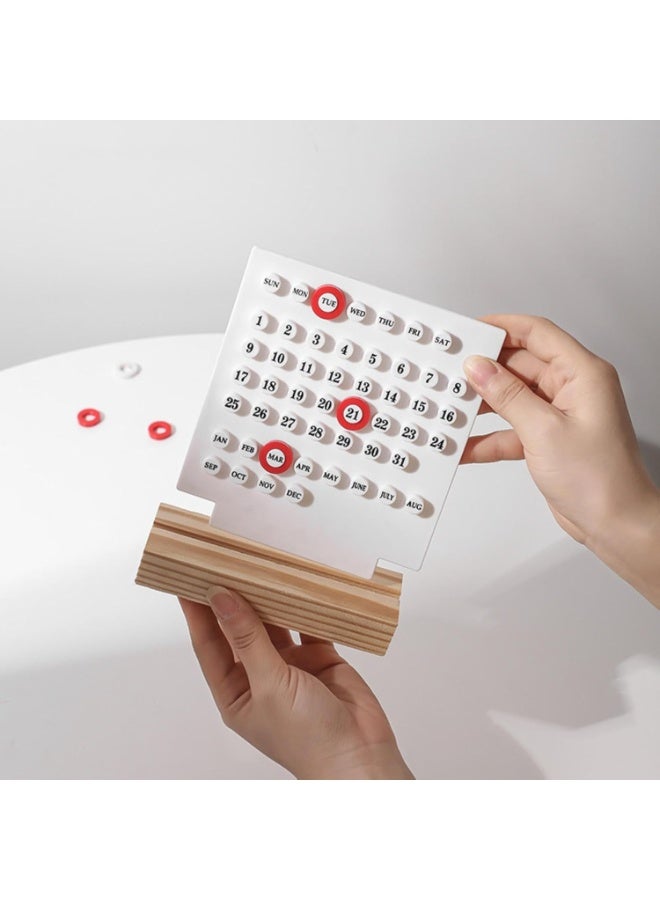Tanyaz Manual DIY Loop Calendar, Cute Perpetual Calendar DIY Ring Reusable, Creative Sticker Wooden Desk Calendars, Integrated Molding Table Calendar - Image 1