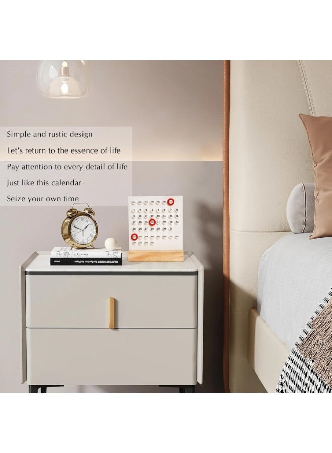 Tanyaz Manual DIY Loop Calendar, Cute Perpetual Calendar DIY Ring Reusable, Creative Sticker Wooden Desk Calendars, Integrated Molding Table Calendar - Image 2