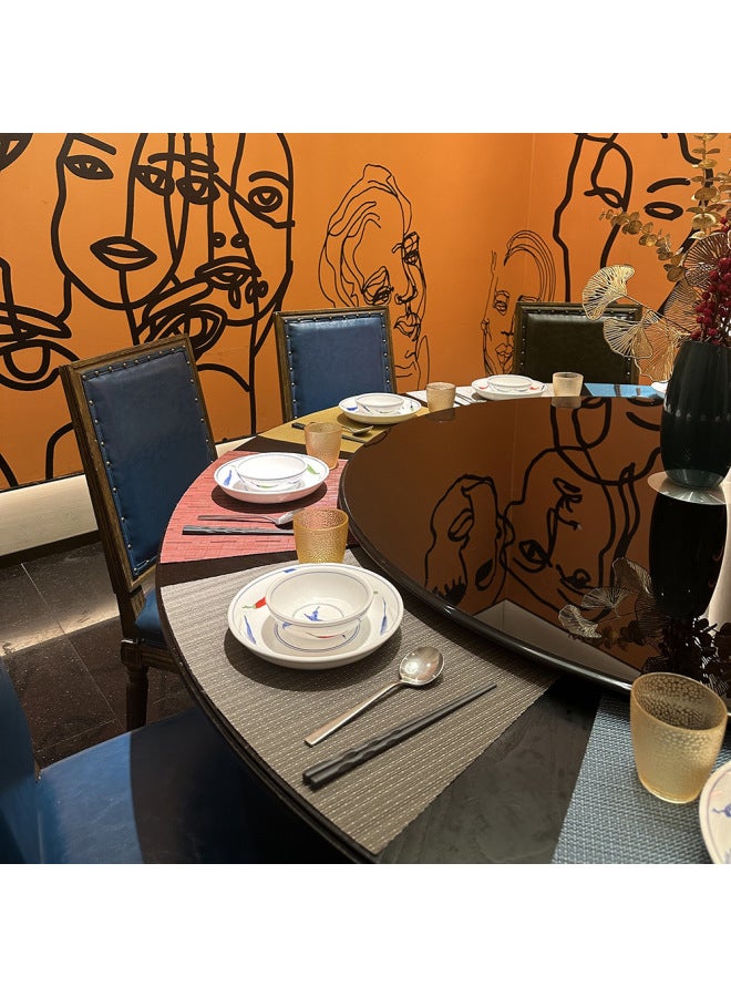 إسكدنيا مفرش طاولة مستديرة على شكل مروحة من مادة PVC، صندوق فندق صيني، مفرش طاولة طعام، حصيرة منحنية عازلة للحرارة، قاعدة أكواب منزلية - اللون: 2*2 مروحة منحنية زرقاء حريرية ساطعة.-المواصفات: 47*33 سم - Image 3