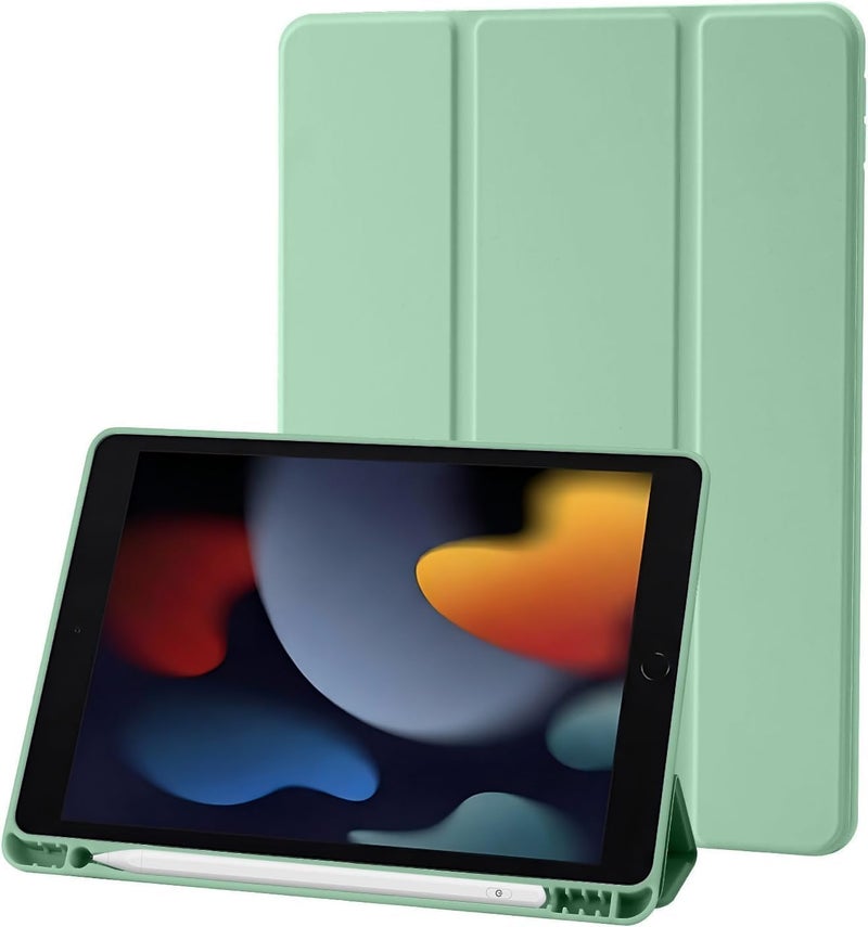 بلو بيك جراب iPad 10.2 متوافق مع الجيل التاسع/الثامن/السابع من iPad - غطاء حماية ثلاثي الطي مع حامل قلم، خاصية التشغيل/الإيقاف التلقائي، جراب ذكي - أخضر ماتشا - Image 1