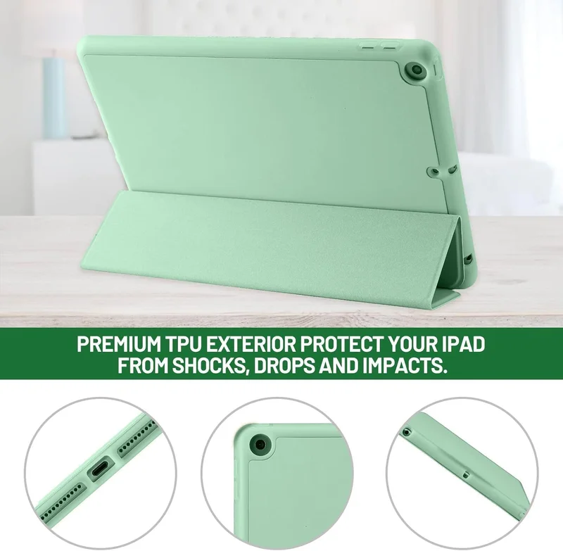 Bluepeak Matcha Green iPad 10.2 Case Compatible with iPad 9th/8th/7th Generation – Trifold Stand Protective Cover with Pencil Holder, Auto Sleep/Wake, Smart Case - Matcha Green  | Best Price UAE