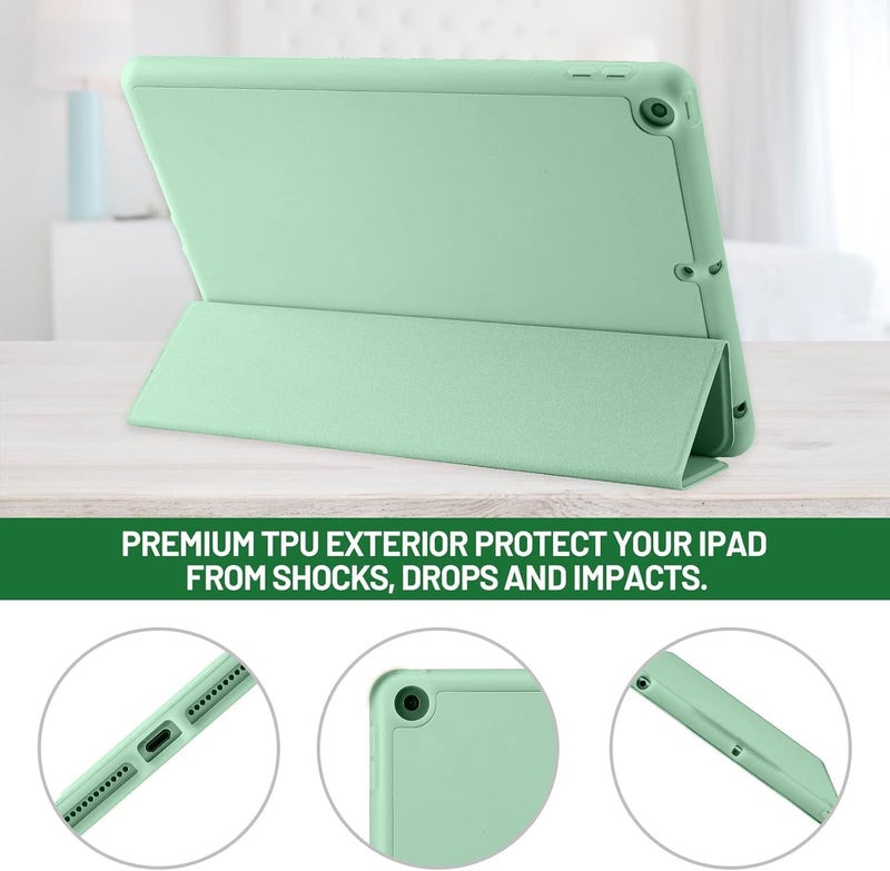 بلو بيك جراب iPad 10.2 متوافق مع الجيل التاسع/الثامن/السابع من iPad - غطاء حماية ثلاثي الطي مع حامل قلم، خاصية التشغيل/الإيقاف التلقائي، جراب ذكي - أخضر ماتشا - Image 3