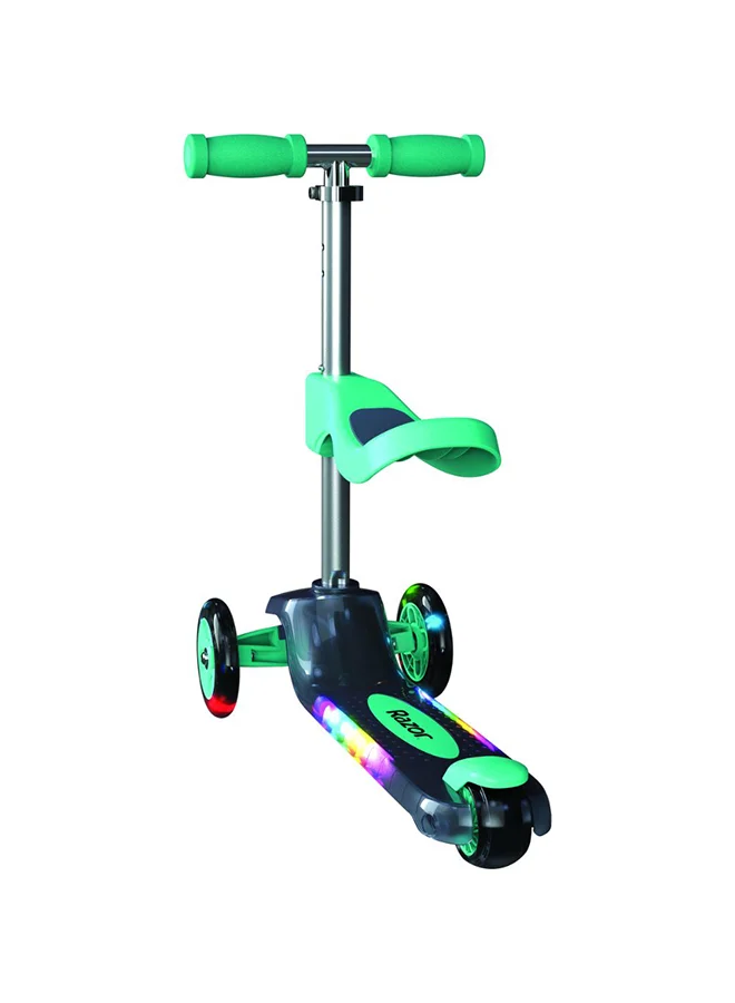 ريزر Razor Rollie DLX, 3-Wheel Scooter for Younger Children, Seated and Stand-Up Riding Options, Light Up Wheels, For Ages 2 1/2-4, Adjustable handlebars, Kick Scooter, Teal