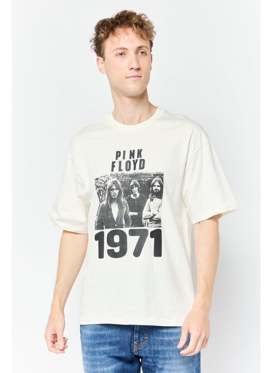 PINK FLOYD Men Crew Neck Short Sleeve Graphic Print T-Shirt, Off White  - Image 1