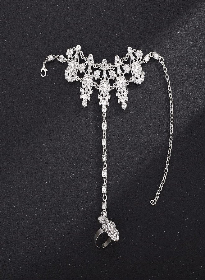 Denifery Silver Rhinestones Finger Ring Bracelet Bangle Bracelets Boho Hand Chain for Women - Image 5