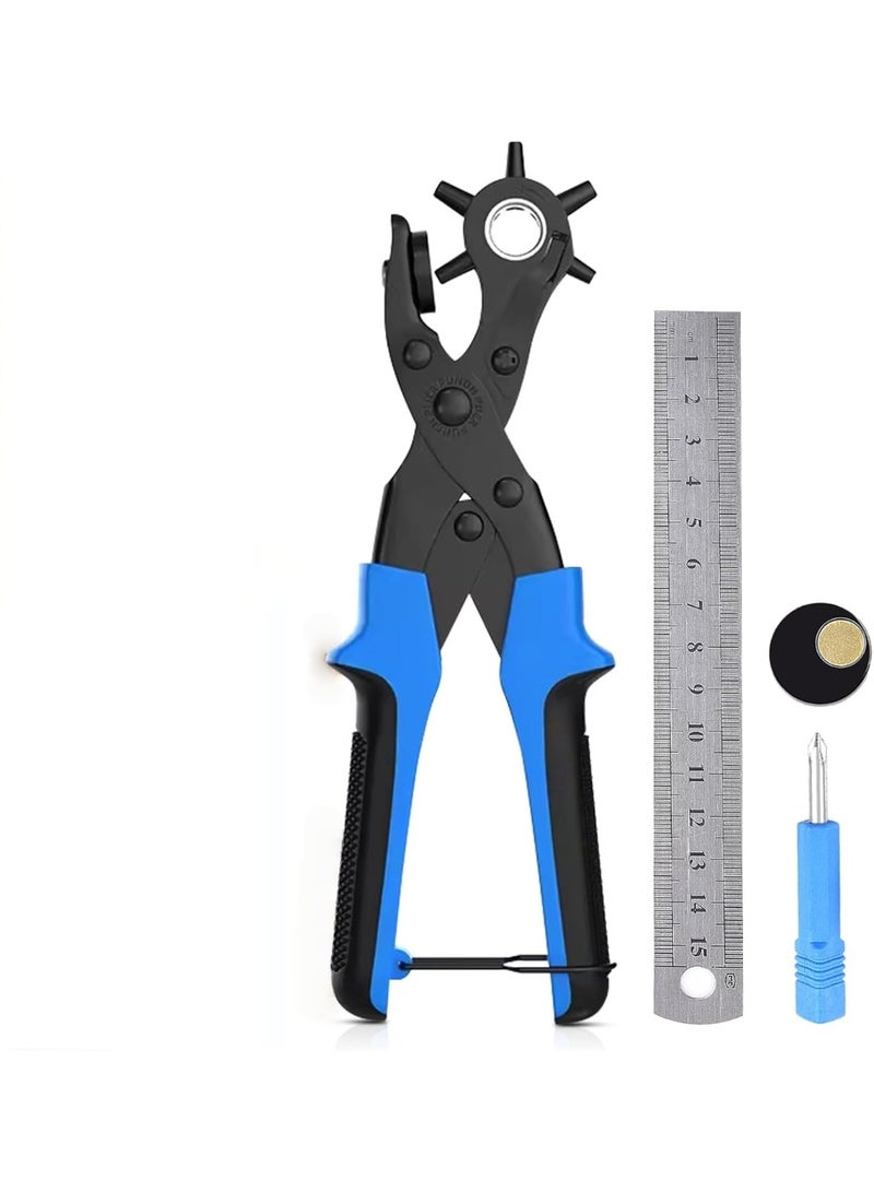 NANAO Professional Leather Hole Puncher, Full Set Punch Tool Kits for Belt, Watch Band, Shoe, Crafting, Handbag Straps, Fabric, with Extra Punch Plates and Ruler, Multi Hole Sizes Make - Blue - Image 1