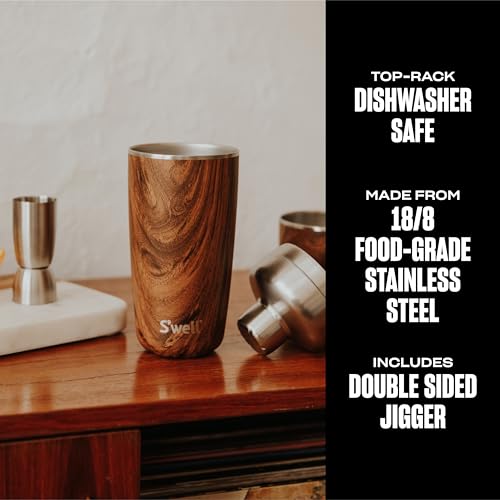 S'well Stainless Steel Shaker Set with Jigger, 18oz, Teakwood, Triple Layered Vacuum Insulated Container Keeps Cocktails Colder for Longer, BPA Free Barware - Image 2