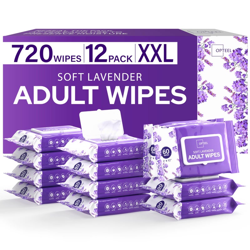 OPTEEL Adult Wet Wipes Lavender Scented â€“ Soft Disposable Washcloths for Incontinence & Personal Hygiene 720 Count - Image 1
