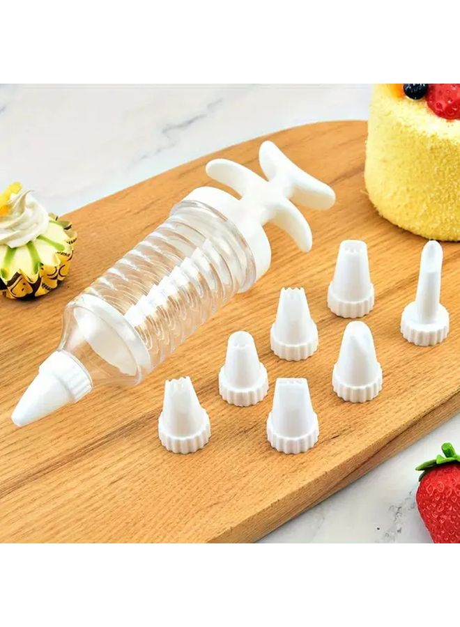 White Plastic Dessert Decoration Kit With 8 Spray Nozzle For Cake Cupcake Piping Cookie Making Baking Tools Kitchen Gadgets Decorating Accessories - Image 2