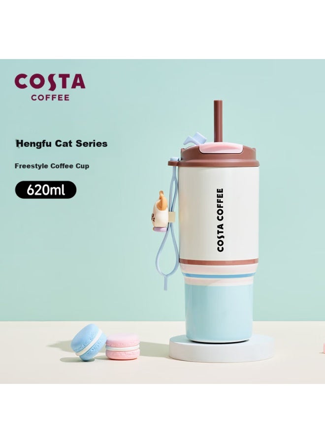 Costa Large Capacity Insulated Stainless Steel Coffee Water Straw Cup Portable Car Travel Mug Gift For Women - Image 1