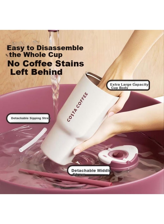 Costa Large Capacity Insulated Stainless Steel Coffee Water Straw Cup Portable Car Travel Mug Gift For Women - Image 2