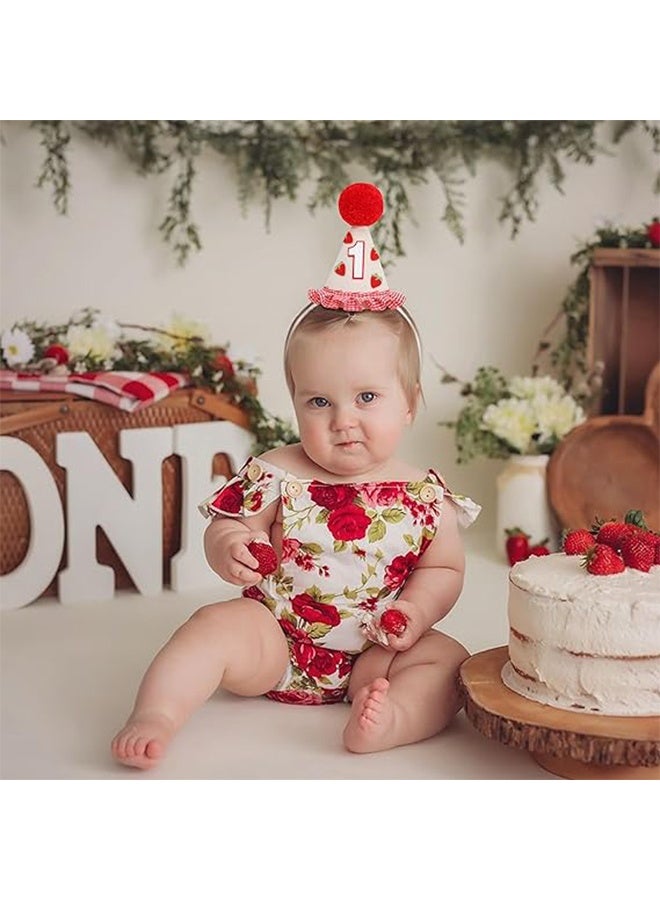 قبعة عيد الميلاد الأول للبنات بنقشة الفراولة - زينة عيد ميلاد "سويت وان" للبنات، تاج عيد الميلاد الأول بنقشة الفراولة مع كروشيه - Image 3