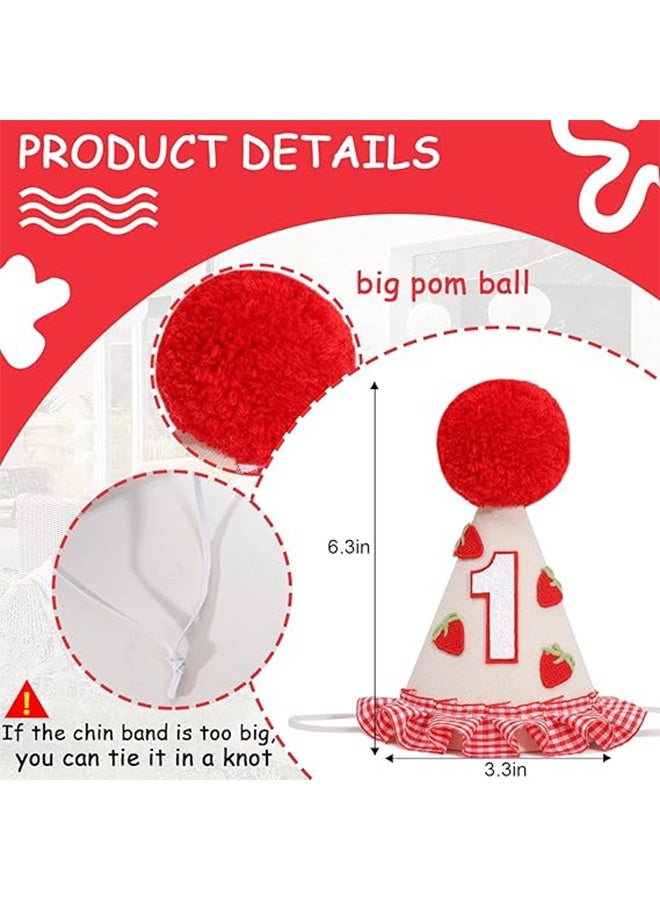 قبعة عيد الميلاد الأول للبنات بنقشة الفراولة - زينة عيد ميلاد "سويت وان" للبنات، تاج عيد الميلاد الأول بنقشة الفراولة مع كروشيه - Image 2