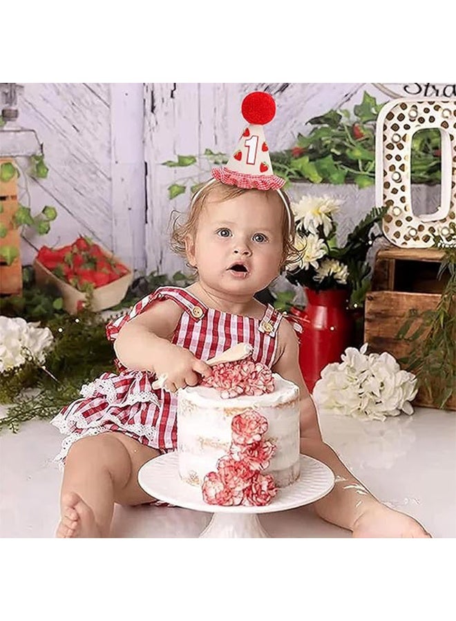 قبعة عيد الميلاد الأول للبنات بنقشة الفراولة - زينة عيد ميلاد "سويت وان" للبنات، تاج عيد الميلاد الأول بنقشة الفراولة مع كروشيه - Image 4