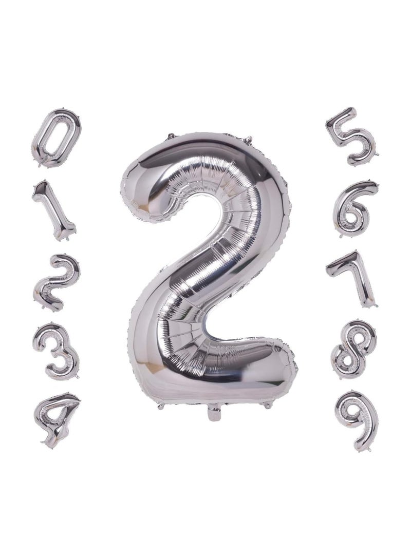 Goldedge Goldedge Number 2, 32 Inch Number Balloons Foil Silver - Glamorous Party Decorations for Birthdays, Anniversaries, and Special Events  - Image 1