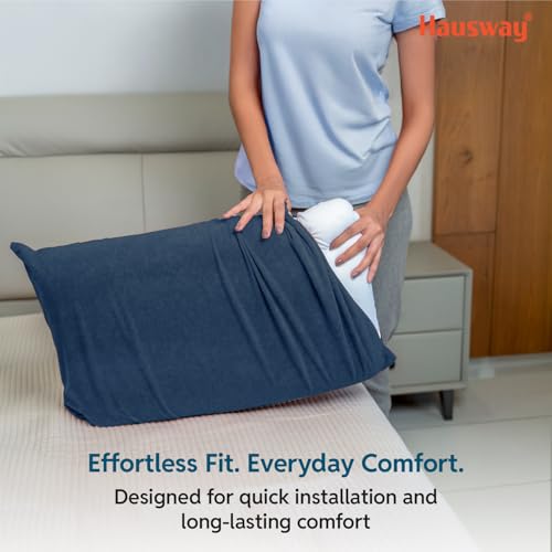 HAUSWAY Pillow Protector Waterproof | Terry Cotton | Pillow Cover with Zip | 200 GSM | Navy Blue-28x18 Inch | Set of 2 - Image 3