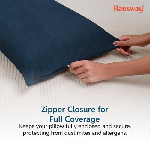 HAUSWAY Pillow Protector Waterproof | Terry Cotton | Pillow Cover with Zip | 200 GSM | Navy Blue-28x18 Inch | Set of 2 - Image 4