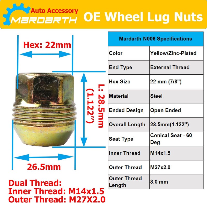 Mardarth Set of 32 OEM Factory Wheel Lug Nuts 14mmx1.5 for Silverado Sierra 2500HD 3500HD - Image 3