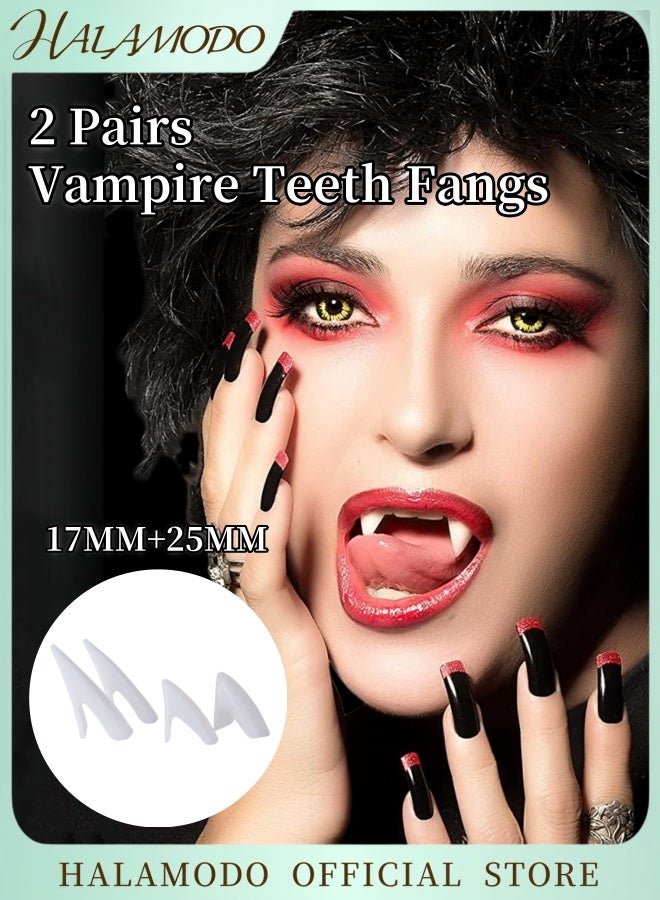 هالامودو طقم مكون من زوجين من أنياب مصاصي الدماء، أنياب واقعية 17 مم و25 مم، إكسسوارات تنكرية، أنياب المستذئب والزومبي لحفلات الأزياء والعروض المسرحية - Image 1