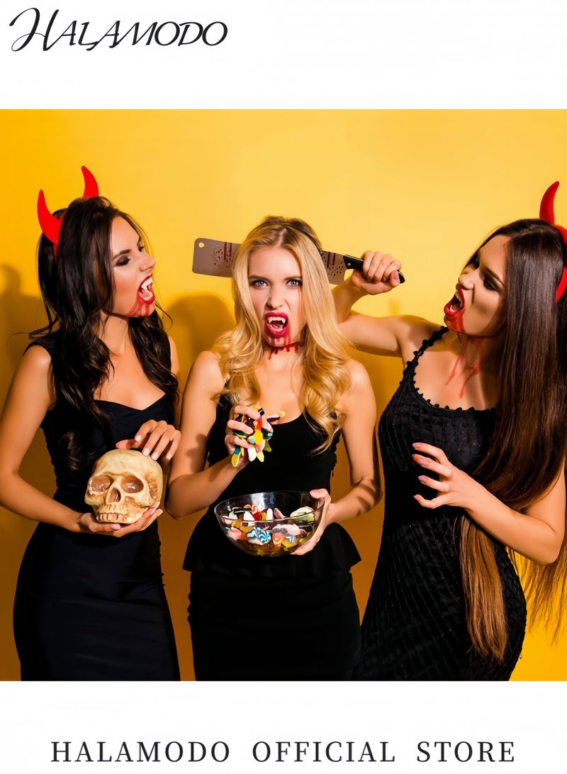 هالامودو طقم مكون من زوجين من أنياب مصاصي الدماء، أنياب واقعية 17 مم و25 مم، إكسسوارات تنكرية، أنياب المستذئب والزومبي لحفلات الأزياء والعروض المسرحية - Image 2