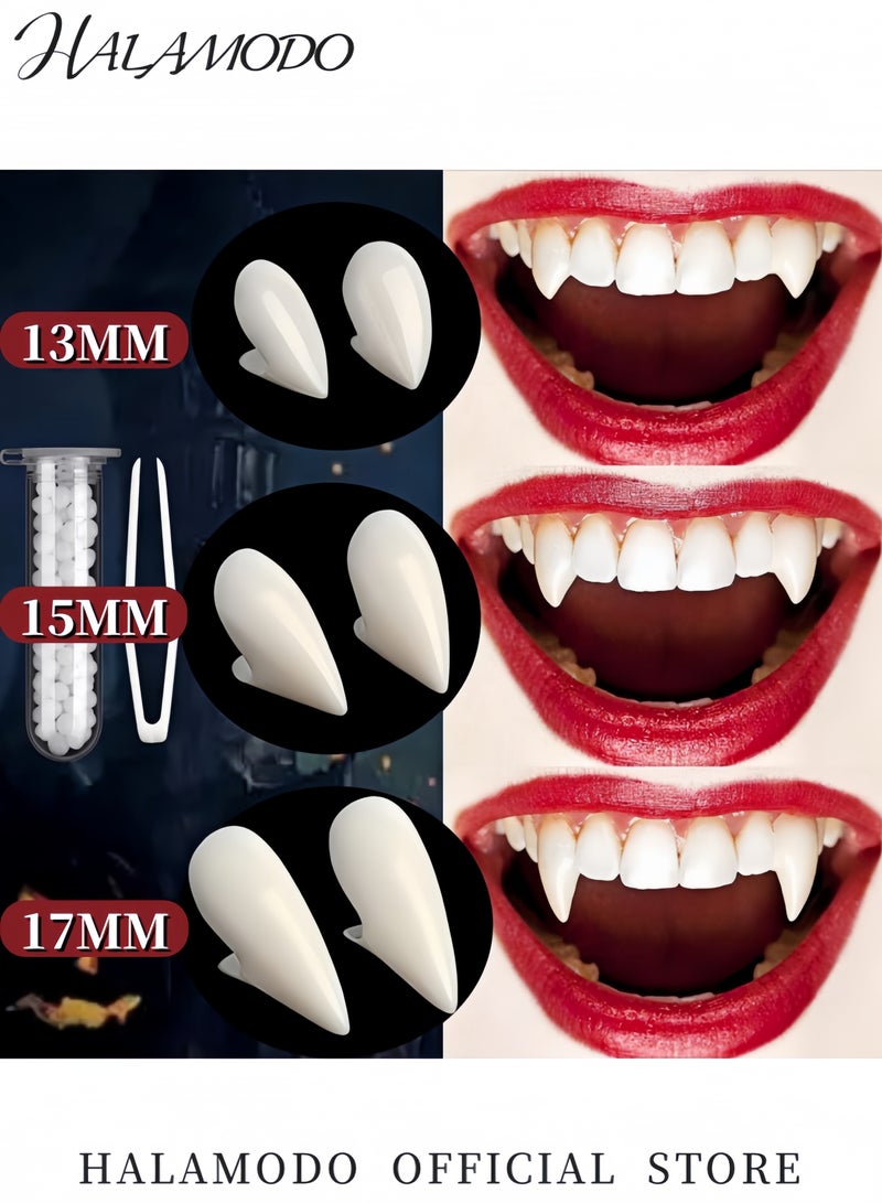 هالامودو طقم مكون من زوجين من أنياب مصاصي الدماء، أنياب واقعية 17 مم و25 مم، إكسسوارات تنكرية، أنياب المستذئب والزومبي لحفلات الأزياء والعروض المسرحية - Image 4