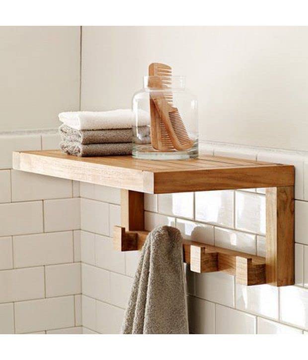 ODEJIA Wall Mounted 4Hook Vintage Natural Wood Floating Bathroom Shelf Towel Rack Wall Mounted Bathroom Display Storage Shelf Towel Hanger Rack Shelf - Image 1