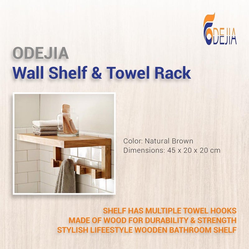 ODEJIA Wall Mounted 4Hook Vintage Natural Wood Floating Bathroom Shelf Towel Rack Wall Mounted Bathroom Display Storage Shelf Towel Hanger Rack Shelf - Image 3