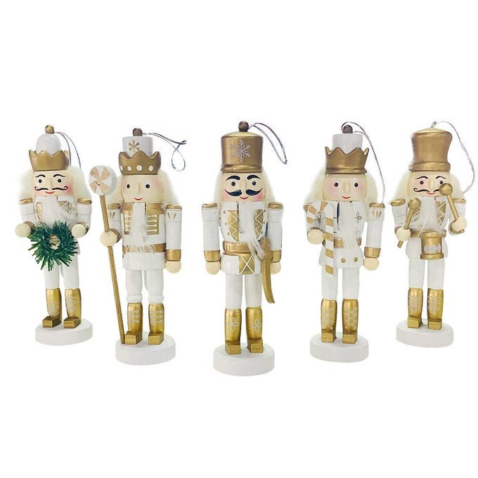 Christmas Nutcracker Ornaments Set Wooden Nutcrackers Hanging Decorations for Christmas Tree Figures Puppet Gifts 5 White
