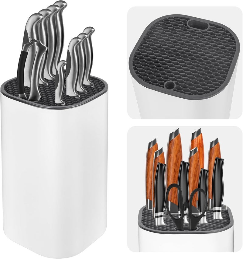 Fohil Knife Block without Knives, Universal Knife Block, Detachable Knife Holder, Space Saver Knife Storage Holder with Scissors Slot, Sharpening Bar Slot, Kitchen Knife Holder White - Image 1