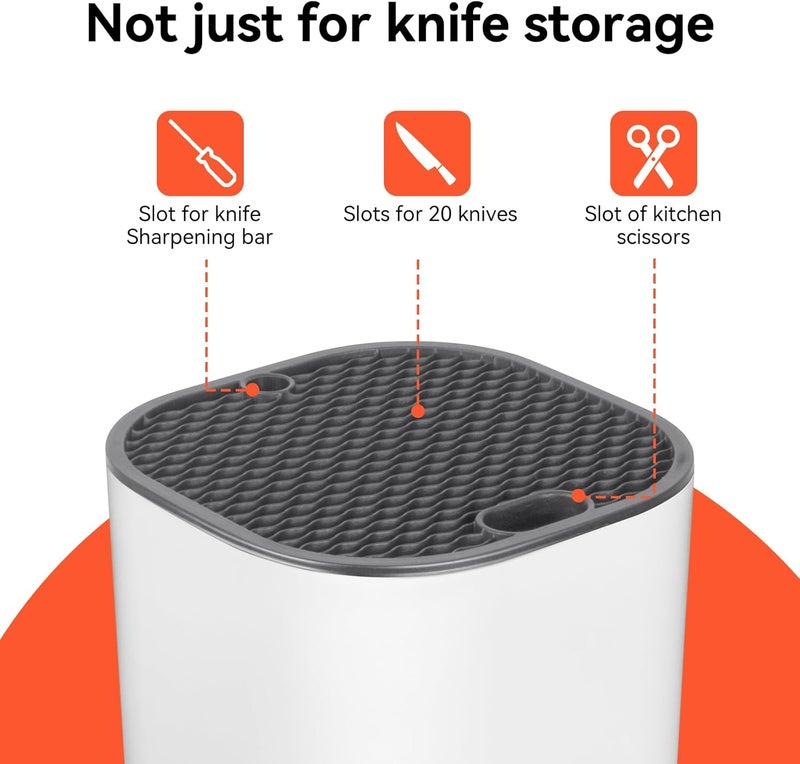 Fohil Knife Block without Knives, Universal Knife Block, Detachable Knife Holder, Space Saver Knife Storage Holder with Scissors Slot, Sharpening Bar Slot, Kitchen Knife Holder White - Image 4
