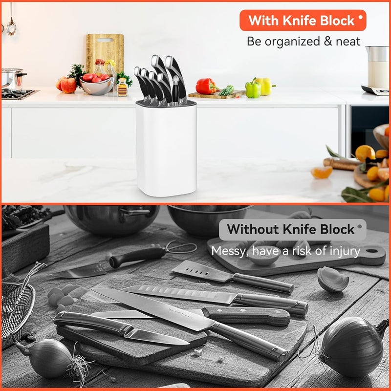 Fohil Knife Block without Knives, Universal Knife Block, Detachable Knife Holder, Space Saver Knife Storage Holder with Scissors Slot, Sharpening Bar Slot, Kitchen Knife Holder White - Image 2
