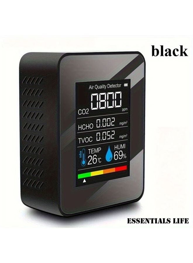 Black 5 In 1 Air Quality Monitor For CO2 Temperature Humidity HCHO TVOC Indoor - Image 1