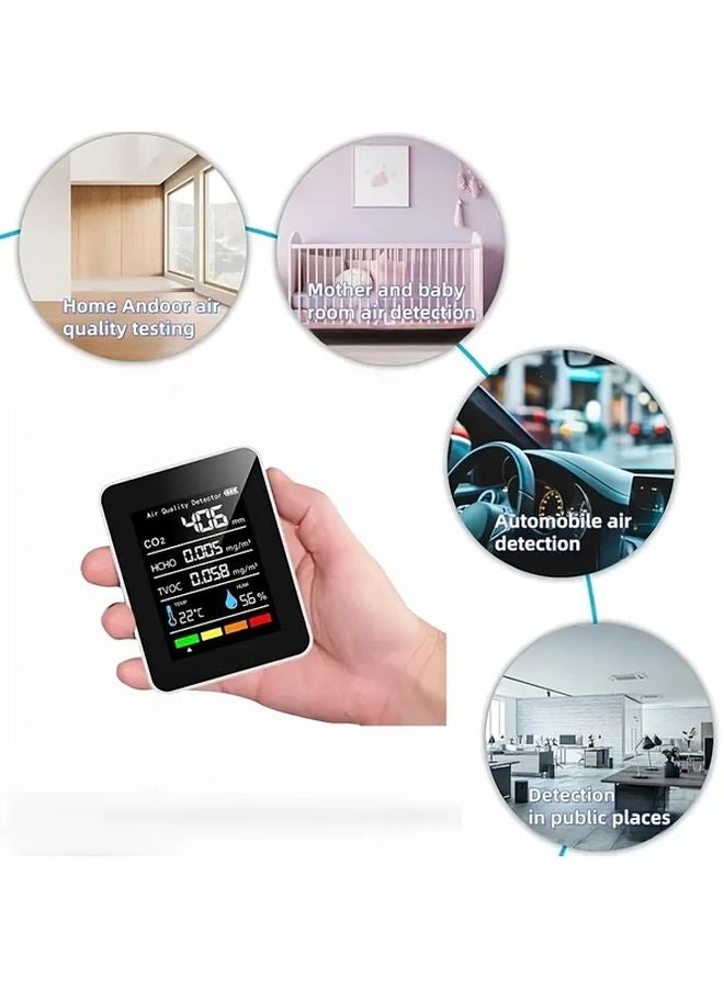 Black 5 In 1 Air Quality Monitor For CO2 Temperature Humidity HCHO TVOC Indoor - Image 5