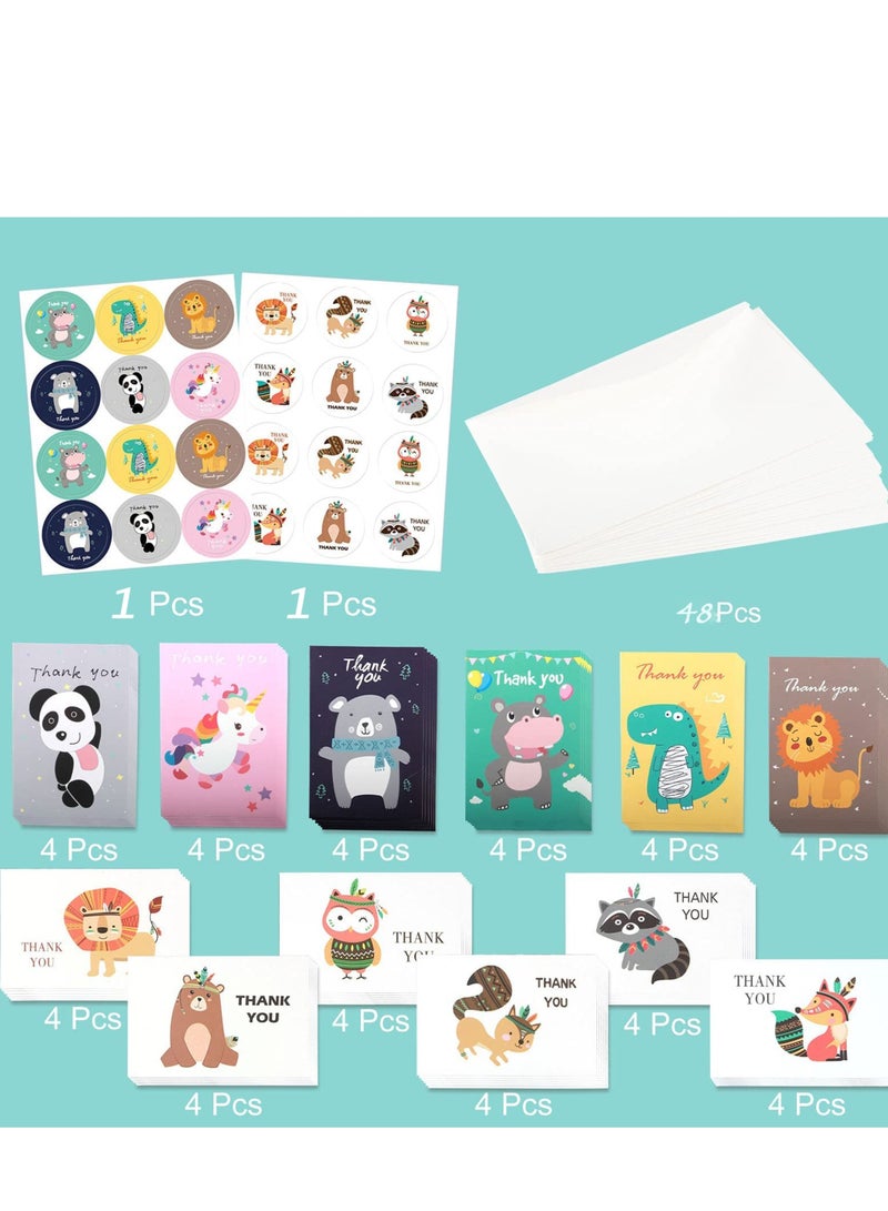 Thank You Cards with Envelopes and Stickers, 48 Pcs Animals Thank You Greeting Cards for Birthday Thank You Weddings Baby Shower - Image 5