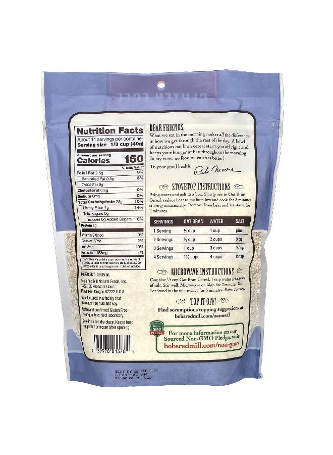 Bobs red mill Bob's Red Mill, Oat Bran Hot Cereal, Gluten Free, 1 lb (454 g) - Image 2