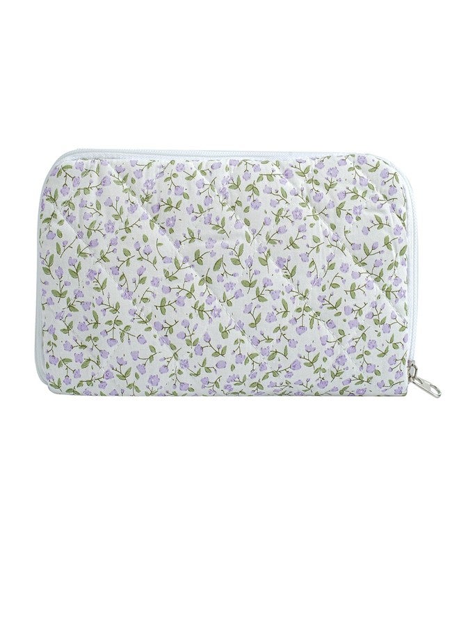 JOVAKIT Quilted Makeup Brush Holder Travel Cosmetic Bag for Women, Floral Coquette Cotton Makeup Brush Case Toiletry Zipper Make Up Pouch, Travel Storage Organizer Pouch (Purple Floral) - Image 1