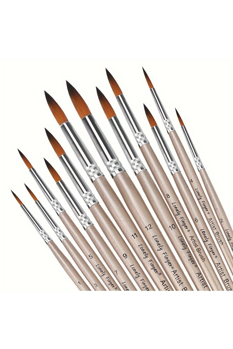 إيروريكس مجموعة 12 فرشاة طلاء دائرية احترافية، ذات رؤوس مدببة وشعيرات نايلون، مناسبة للفنانين وألوان الأكريليك.