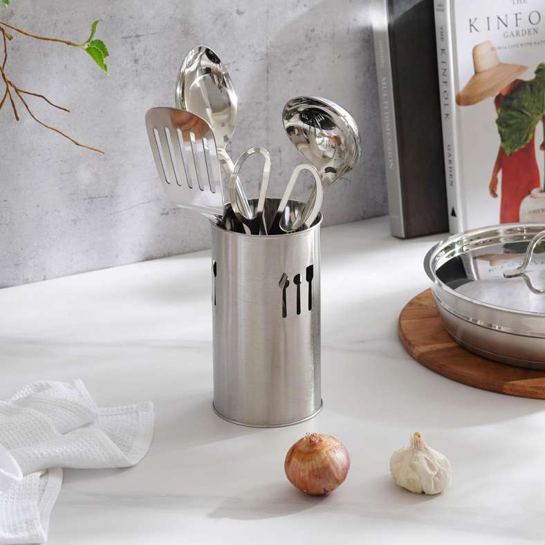 Essentials Cutlery Holder Dia10x18cm - Chrome
