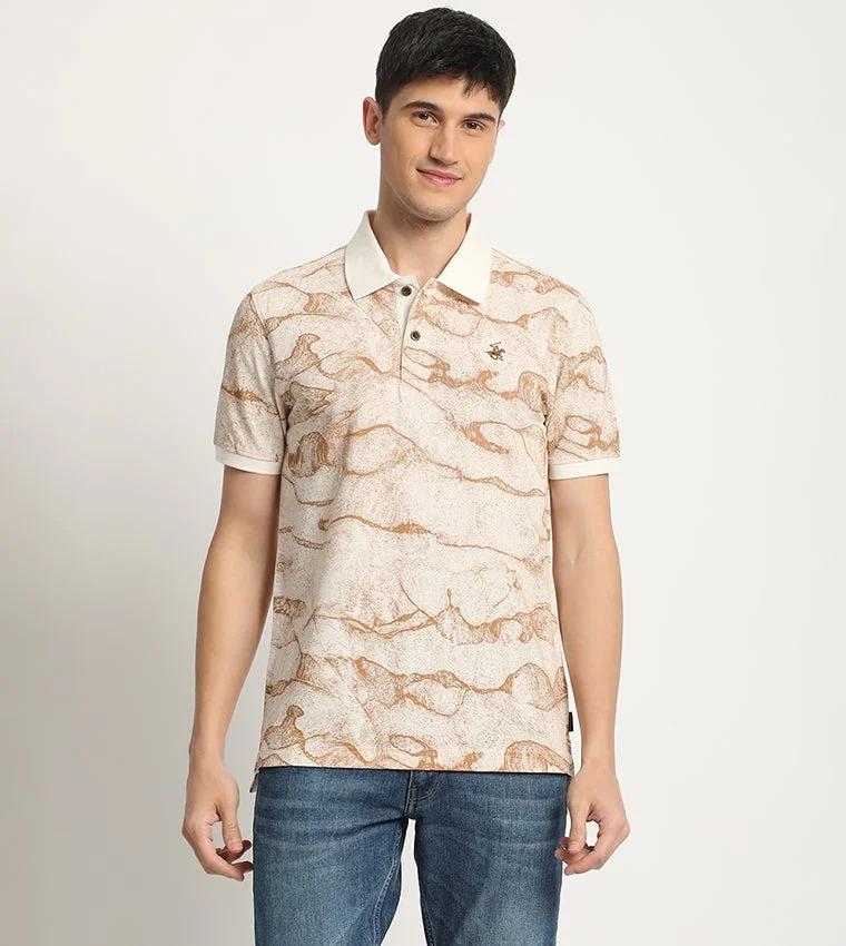 Patterned Logo Embroidered Polo T-Shirt