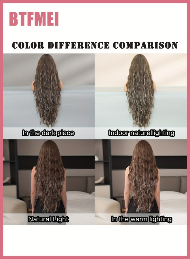 BTFMEI 30 Inch Long Wavy Brown Ombre Wig with Bangs for Women, Natural-Looking Synthetic Heat Resistant Hair, Soft High Density Fiber, Daily Wear, Party, Wedding & Cosplay - Image 4
