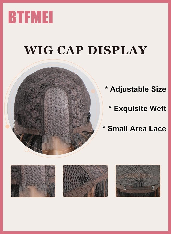 BTFMEI 30 Inch Long Wavy Brown Ombre Wig with Bangs for Women, Natural-Looking Synthetic Heat Resistant Hair, Soft High Density Fiber, Daily Wear, Party, Wedding & Cosplay - Image 5