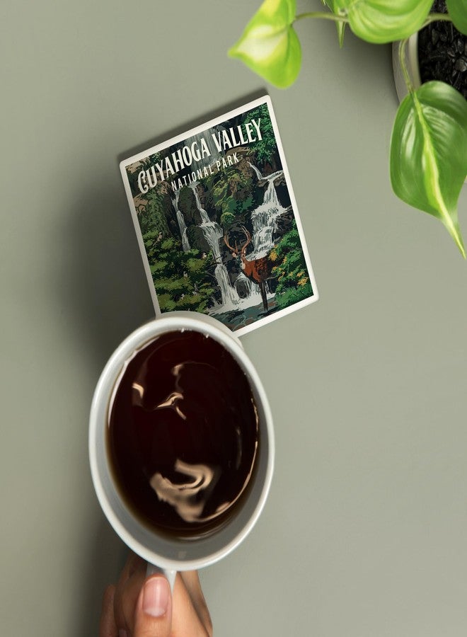 Lantern Press Cuyahoga Valley National Park, Ohio, Painterly National Park Series (Absorbent Ceramic Coaster, Single, Cork Back, Kitchen Table Decor) - Image 2