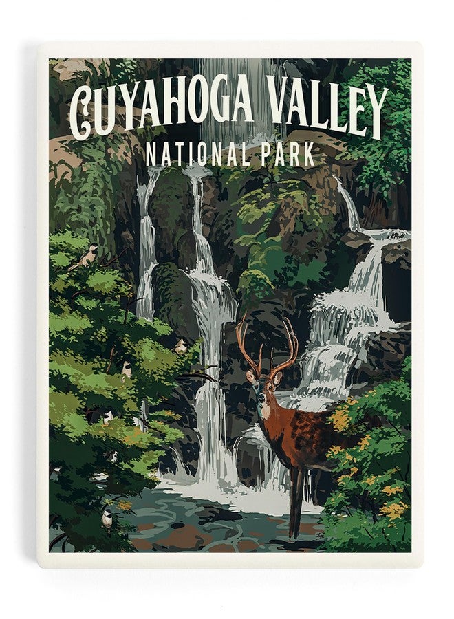 Lantern Press Cuyahoga Valley National Park, Ohio, Painterly National Park Series (Absorbent Ceramic Coaster, Single, Cork Back, Kitchen Table Decor) - Image 1