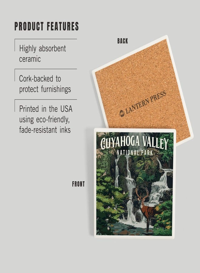 Lantern Press Cuyahoga Valley National Park, Ohio, Painterly National Park Series (Absorbent Ceramic Coaster, Single, Cork Back, Kitchen Table Decor) - Image 3